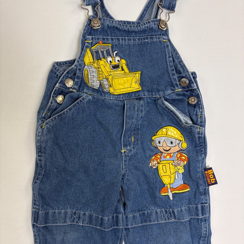 Bob the Builder Vintage Denim Overalls Kids 2T Blue Embroidered Scoop Digger - Picture 2 of 10